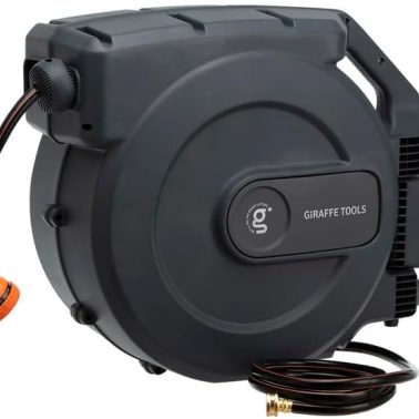 Giraffe Tools AW505/8 Retractable Garden Hose Reel 5/8" x 115+5 ft, Heavy Duty Wall Mounted Water Hose Reel Automatic Rewind, 180 Deg Swivel Bracket, Slow Retraction, 115ft, Dark Grey