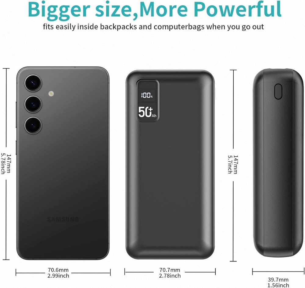 Power Bank 50000mAh 22.5W Fast Charging Portable Charger USB-C Quick Charge with 3 Outputs & 2 Inputs LED Display Huge Capacity External Battery Pack for Most Electronic Devices on The Market - Image 4