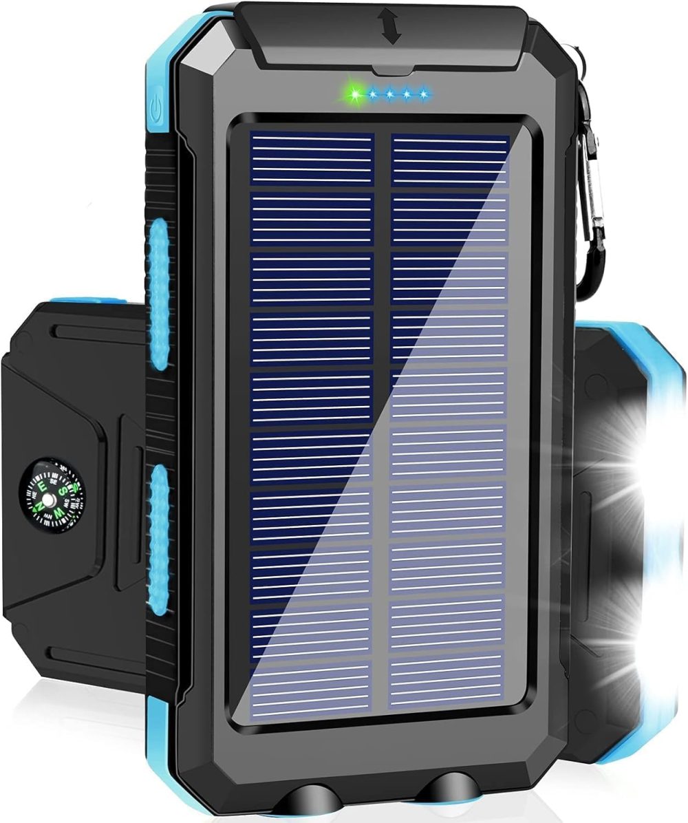 Solar Charger Power Bank, 38800mAh Portable Charger Fast Charger Dual USB Port Built-in Led Flashlight and Compass for All Cell Phone and Electronic Devices
